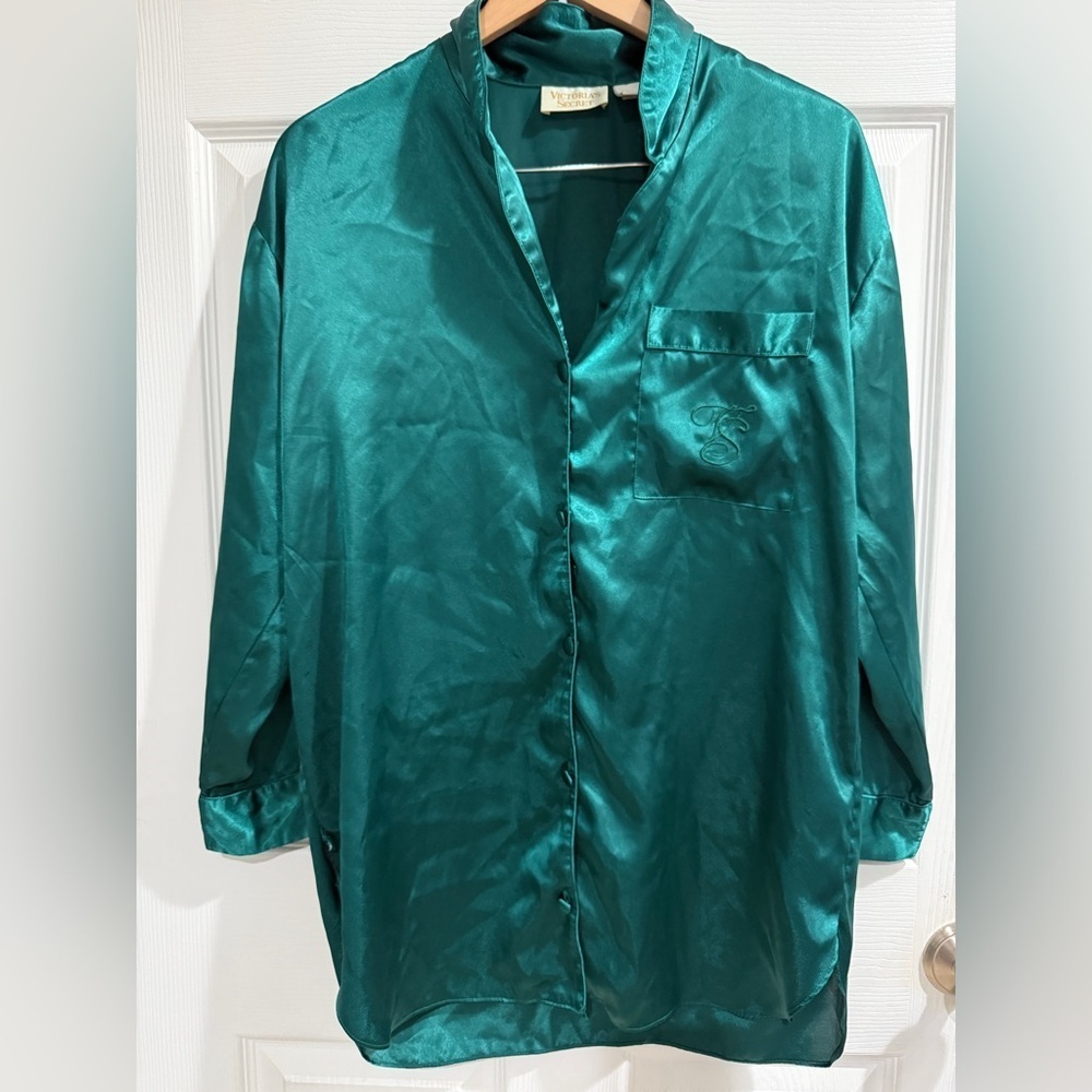 VTG Victoria's Secret Gold Label Emerald Satin Sleep Shirt OZ Wicked
